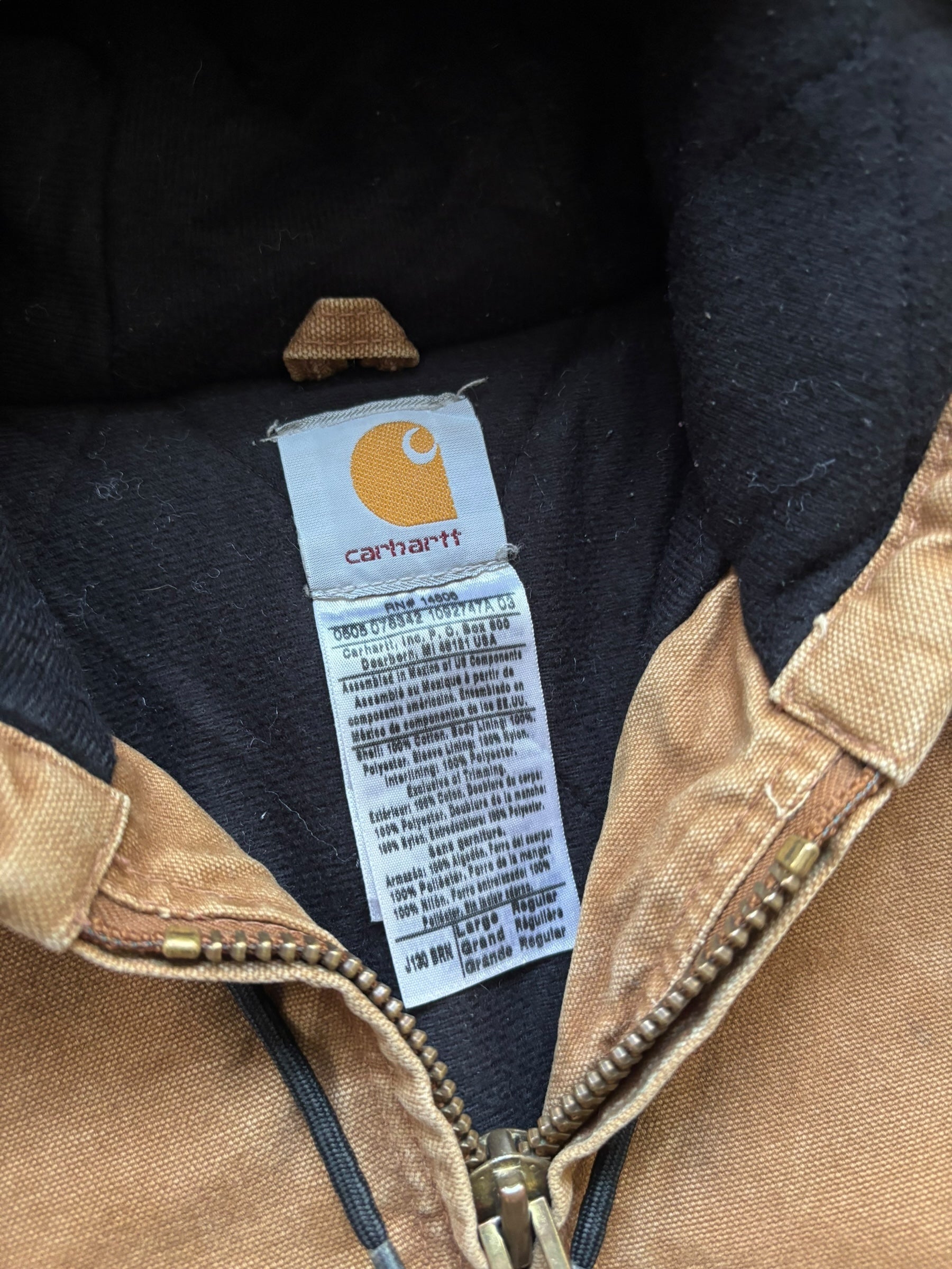 1990s Carhartt J130 Sandstone Duck Canvas Insulated Active Jacket (XL)