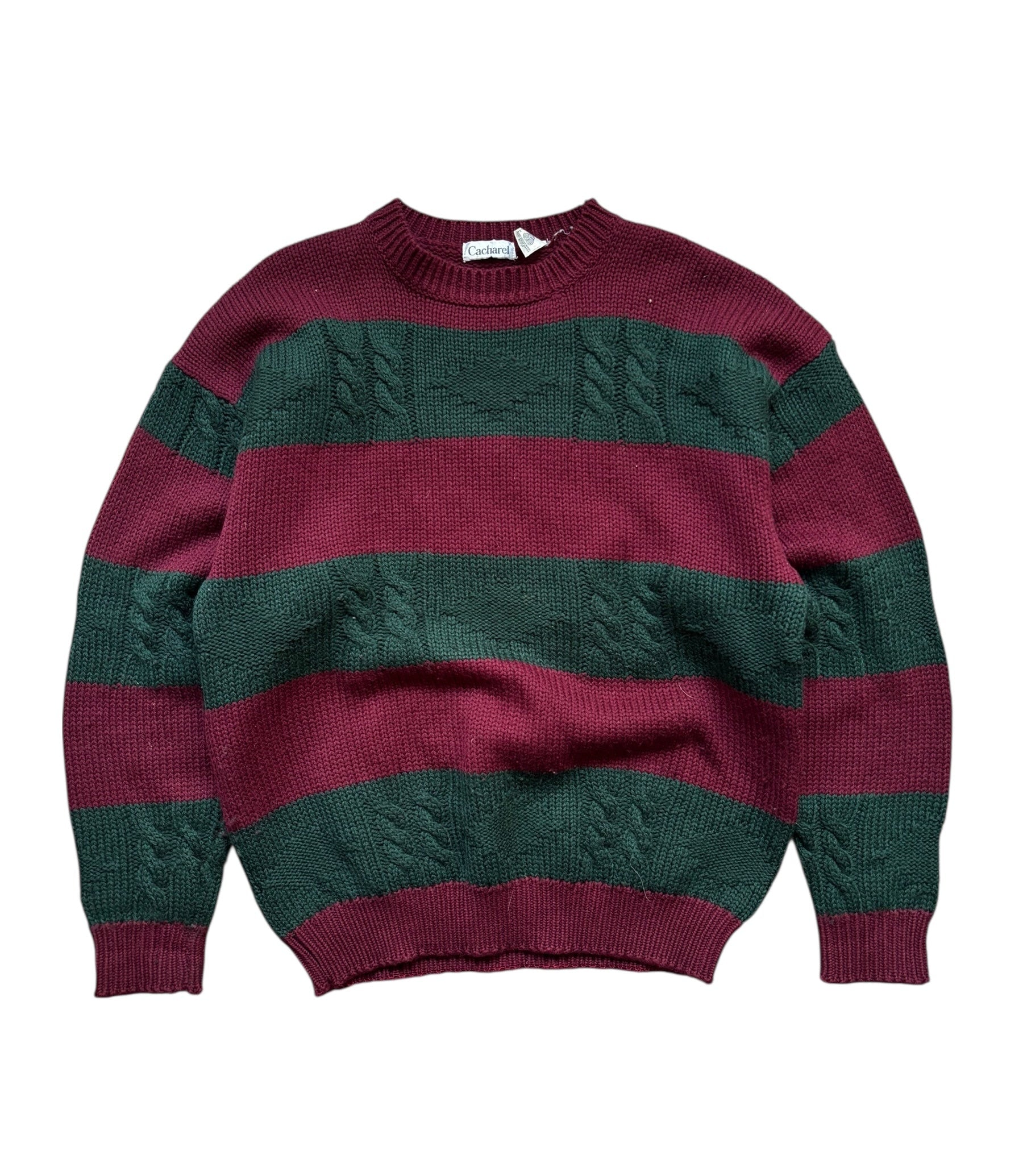 1980s Vintage Cacharel Cable Knit Striped Sweater (L)