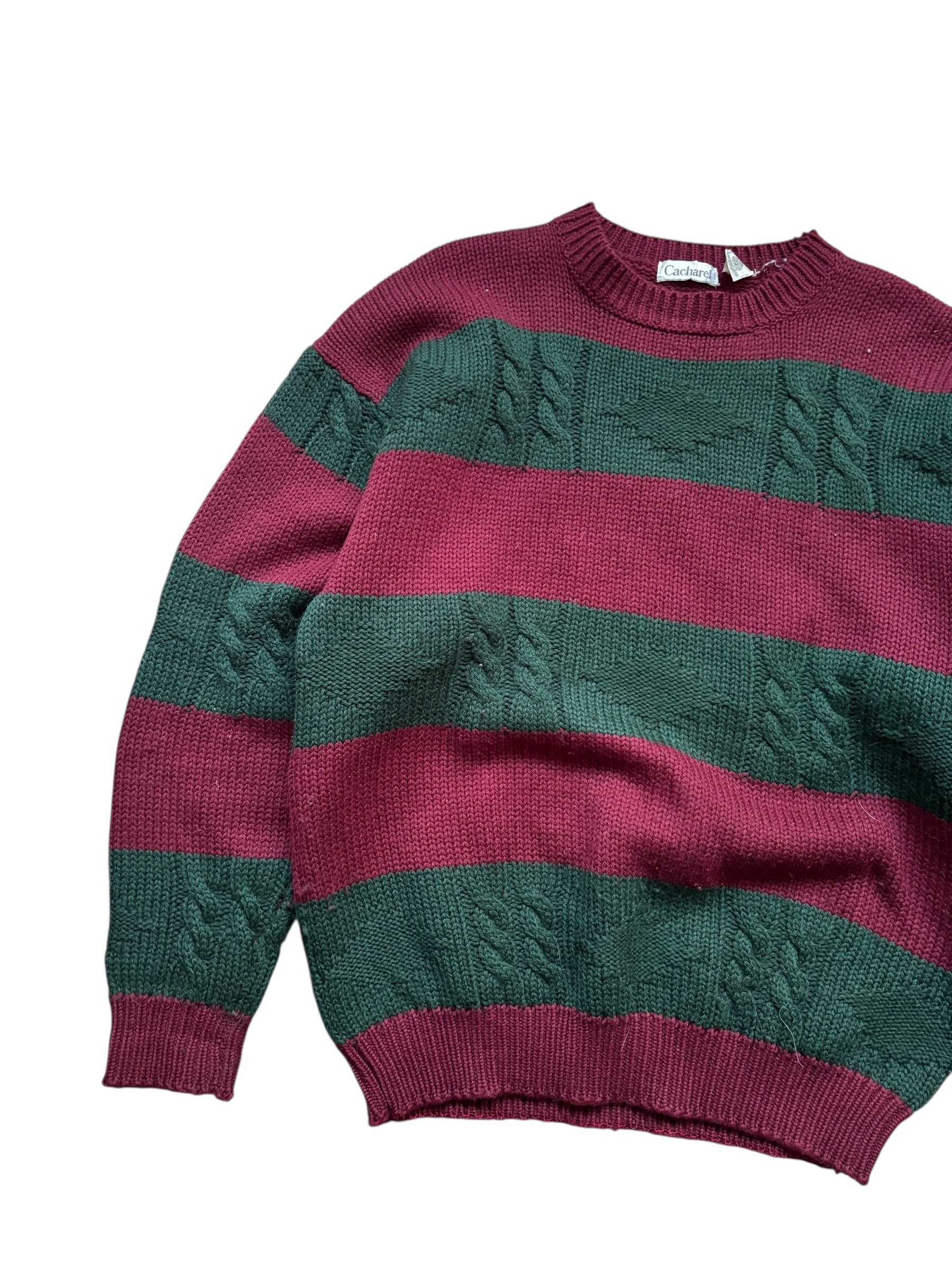 1980s Vintage Cacharel Cable Knit Striped Sweater (L)