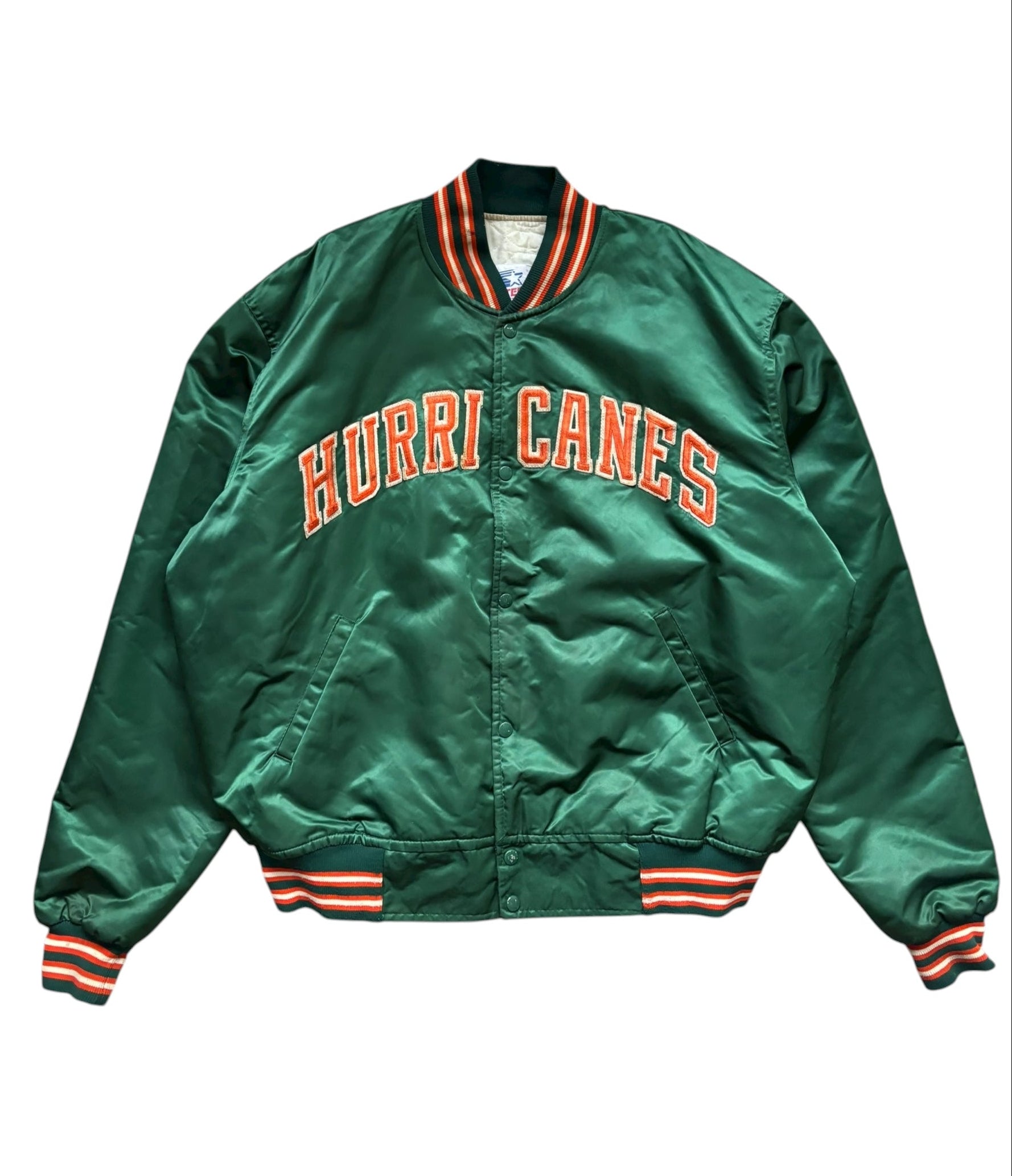 1980s Rare Vintage Starter Miami Hurricanes Satin Bomber Jacket (XXL)