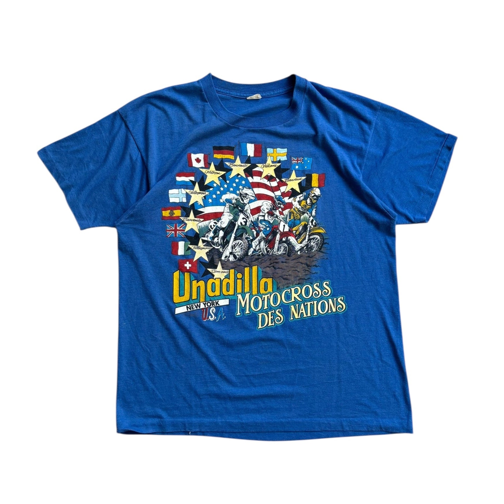 1987 Vintage USA Des Nations Unadilla Motocross Single-Stitch T-Shirt (L) - Quaint Vintage