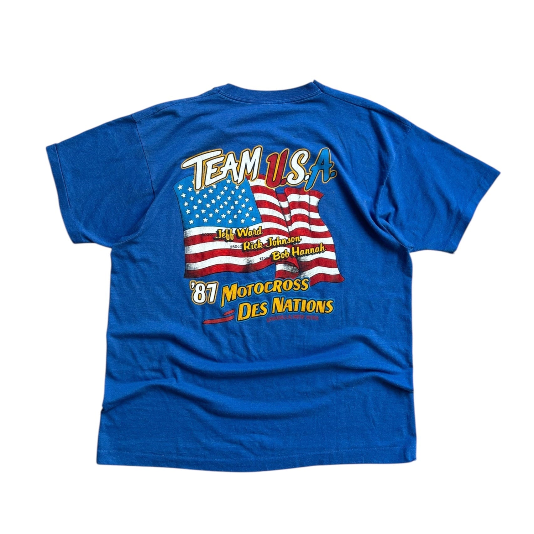 1987 Vintage USA Des Nations Unadilla Motocross Single-Stitch T-Shirt (L) - Quaint Vintage