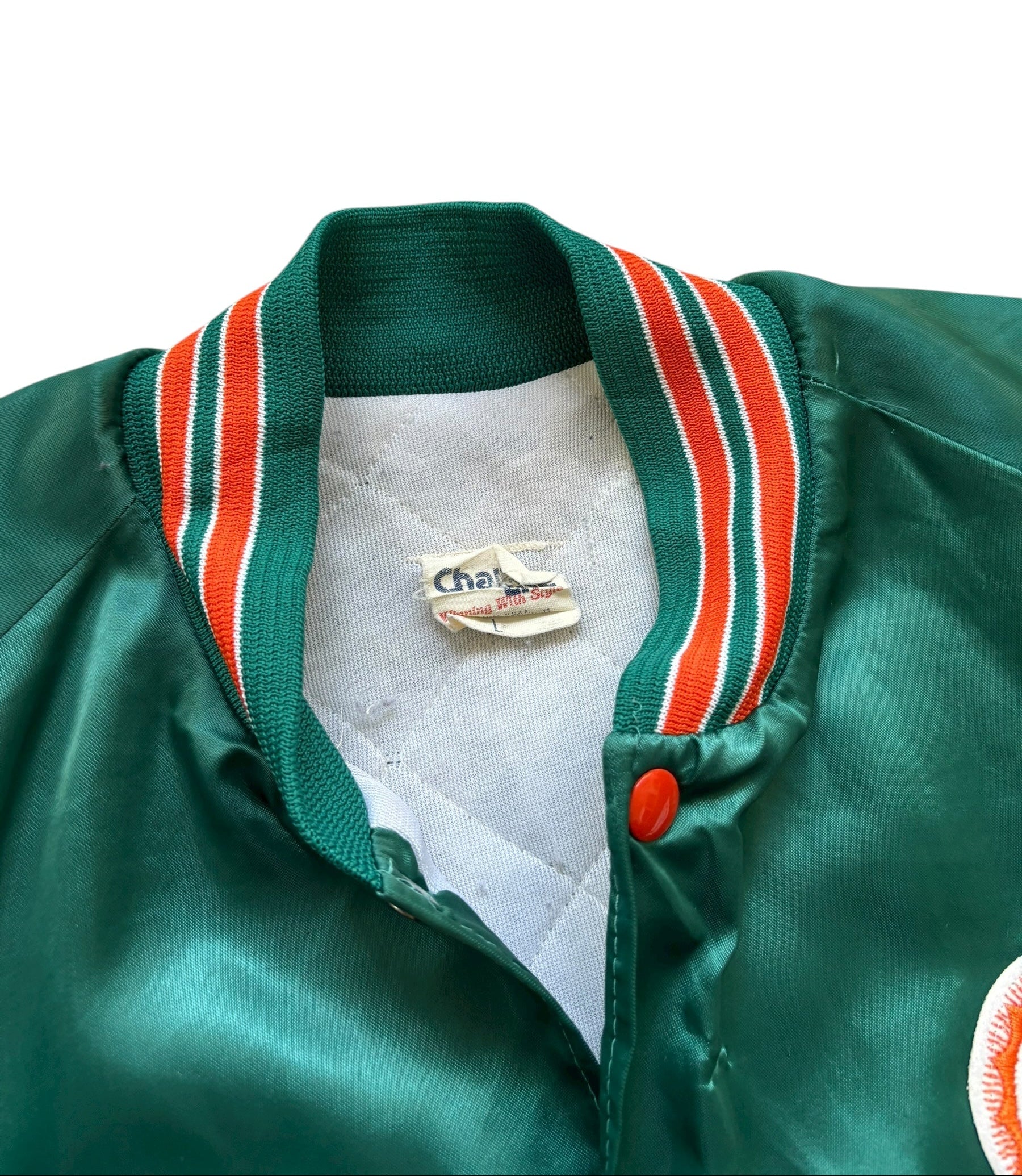 1980s Vintage NFL Chalk Line Miami Dolphins Satin Bomber Jacket (L)