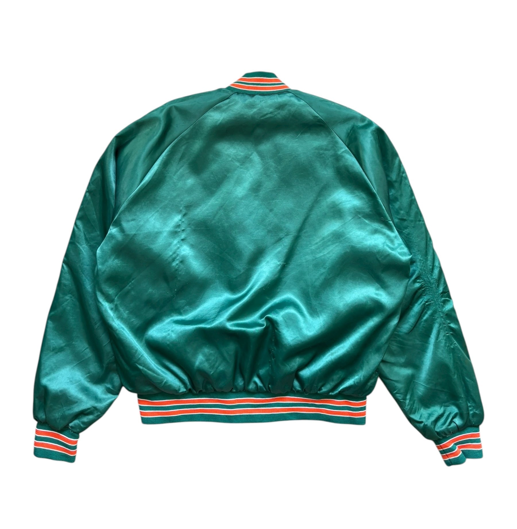 1980s Vintage NFL Chalk Line Miami Dolphins Satin Bomber Jacket (L)