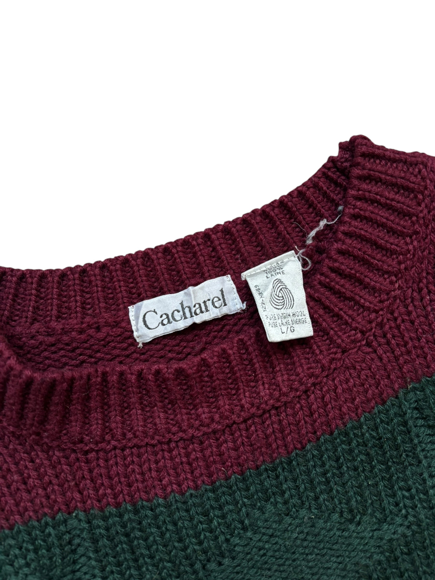 1980s Vintage Cacharel Cable Knit Striped Sweater (L)