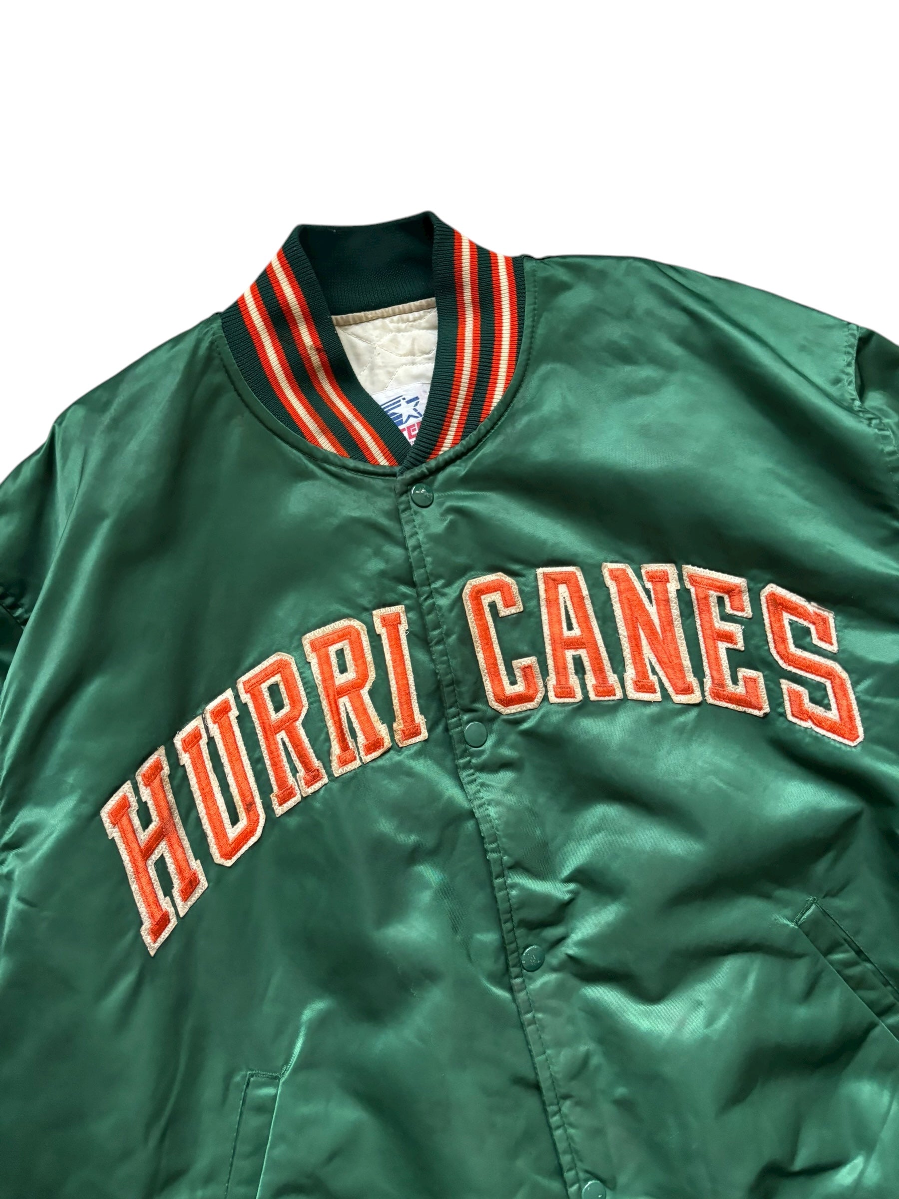 1980s Rare Vintage Starter Miami Hurricanes Satin Bomber Jacket (XXL)