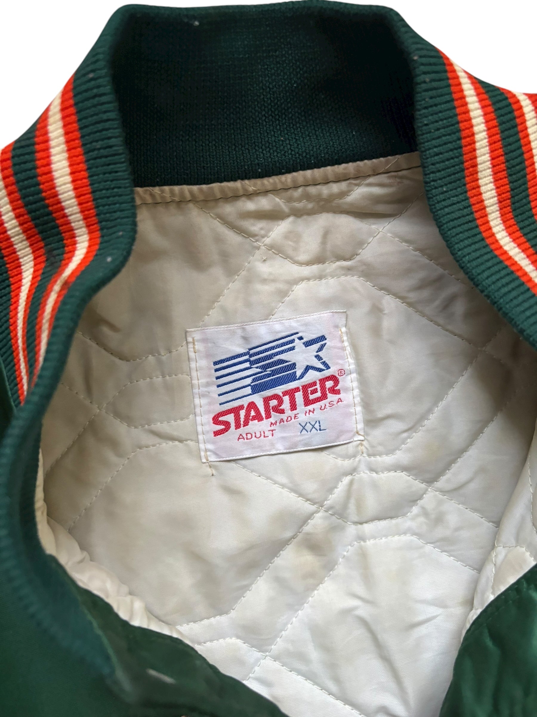 1980s Rare Vintage Starter Miami Hurricanes Satin Bomber Jacket (XXL)